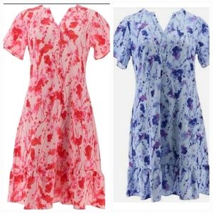 Lot of 2 Isaac Mizrahi Printed Pebble Knit Dresses: Blue XL, Red XL
